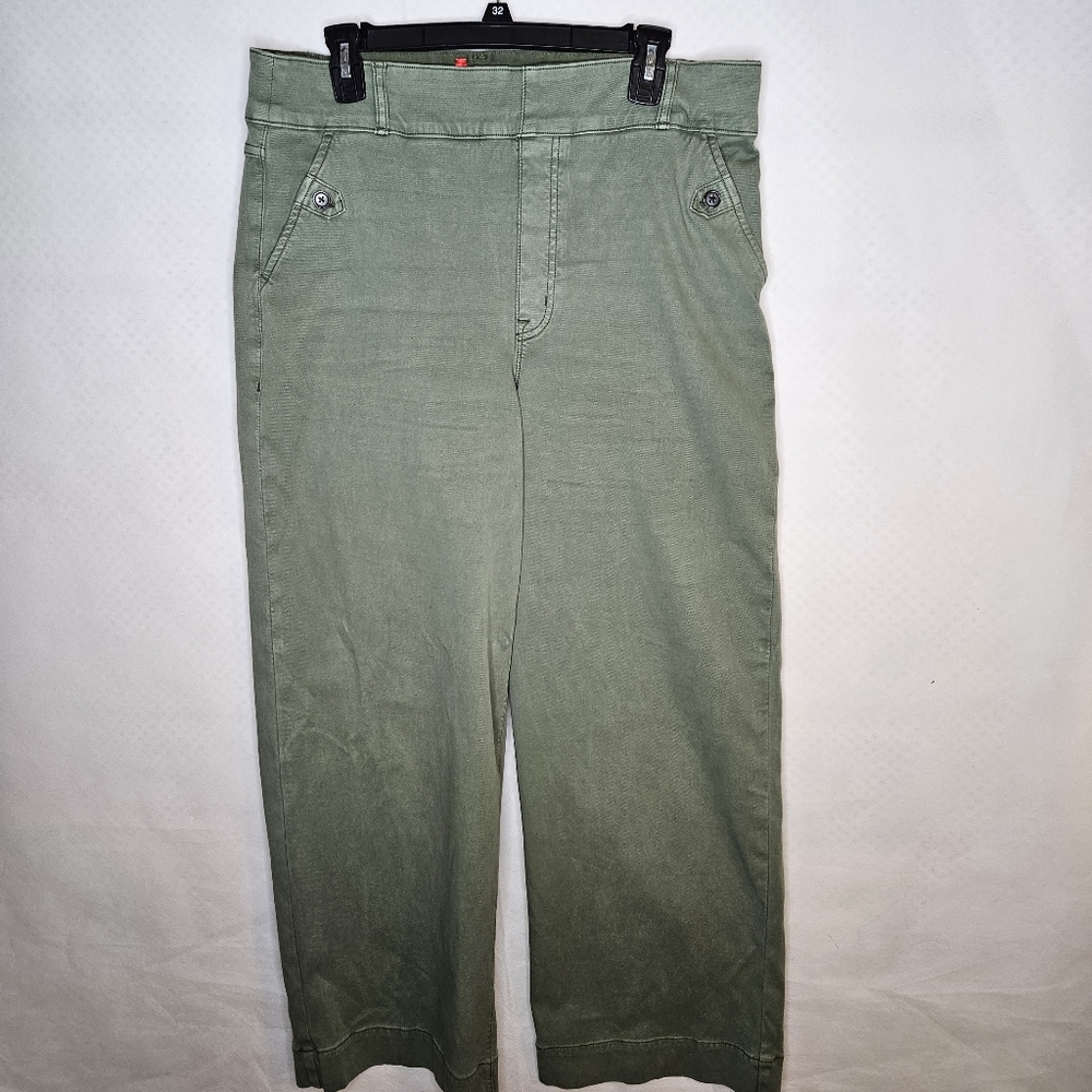 Spanx Stretch Twill Cropped Wide Leg Pants 1X Soft Sage Elastic Waist Pull On